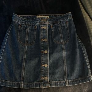 Topshop Dark Blue Button-Front Denim Skater Skirt